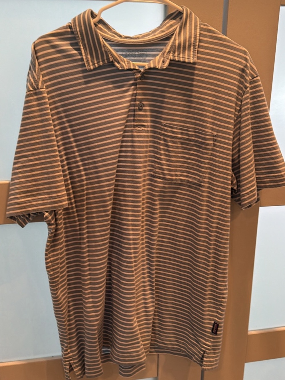 Patagonia Brown and Cream Striped Polo Shirt